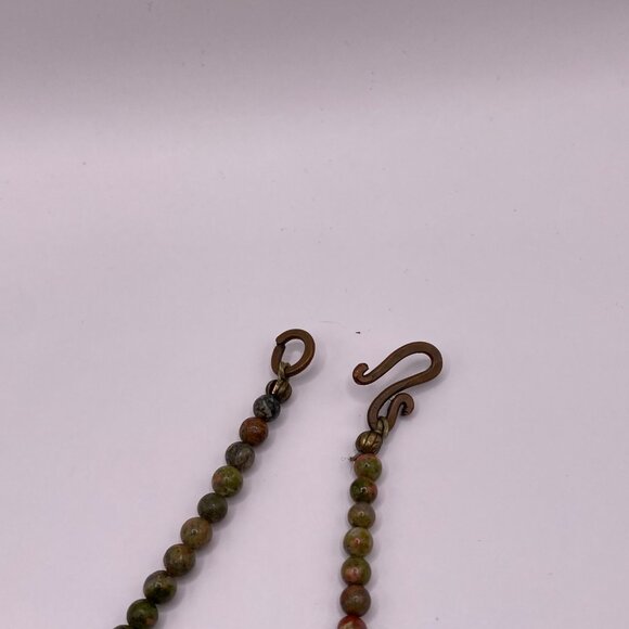 Handmade Carved Jade Beaded Necklace w/ Matching Unakite Bracelet, #403 - Picture 4 of 13